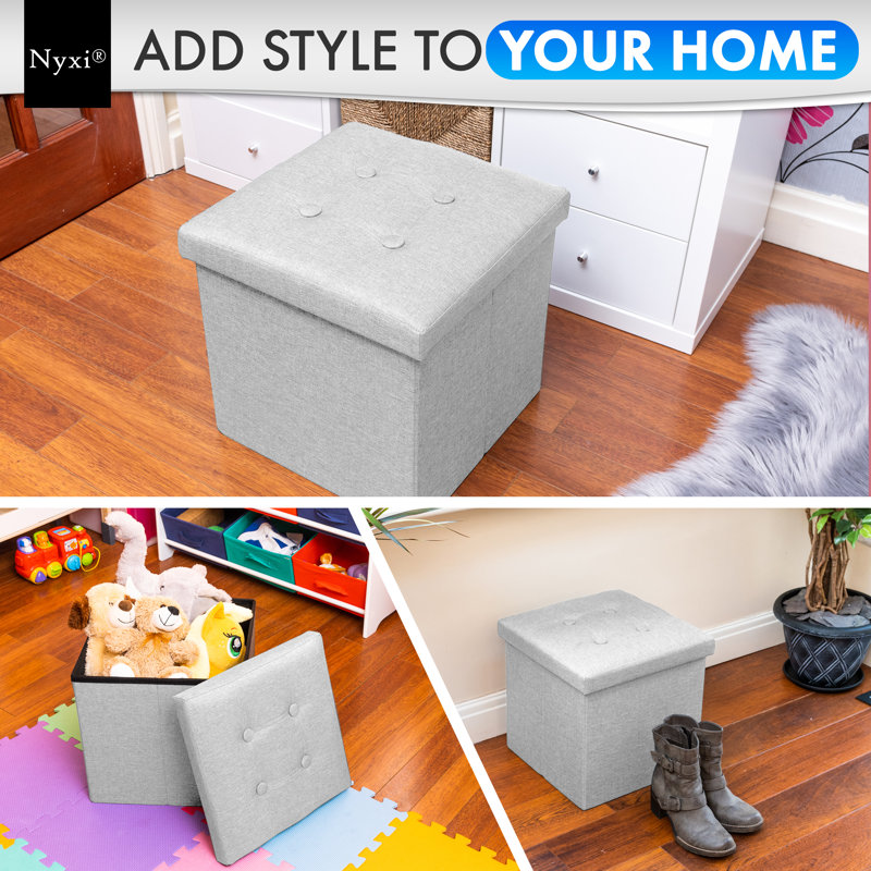 38cm Wide Cube Ottoman, Polyester, Light Grey