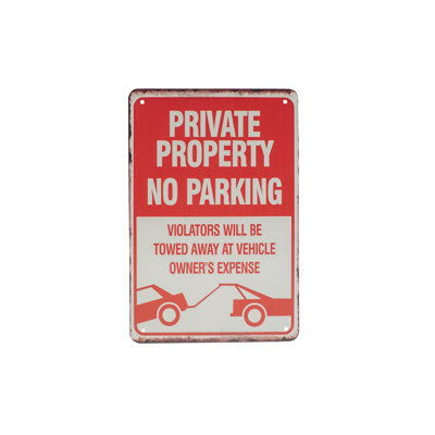 Red White Metal 8x12 Private Property No Parking Tow Zone Street Warning Sign