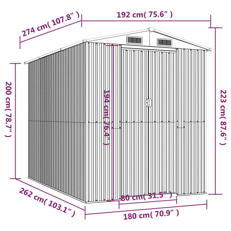 Remise de rangement traditionnelle en acier, Marron foncé, L 6,3 pi x P 8,99 pi