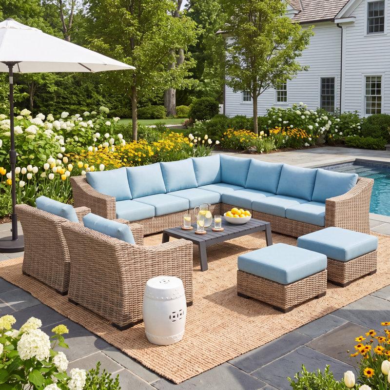 Jaime 10-Piece Seating Set, No, Blue, Tan