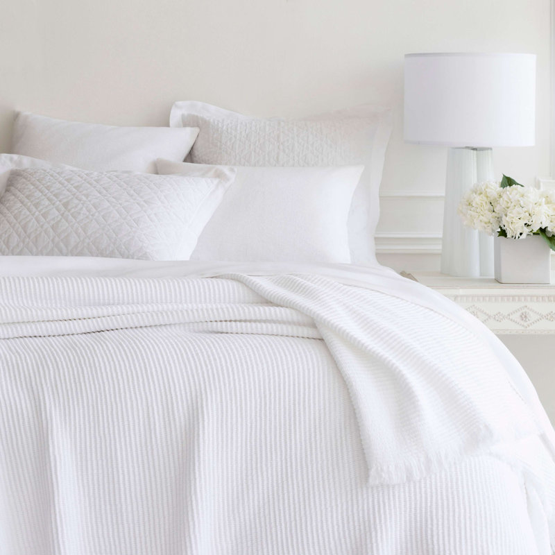 Taie décorative matelassée en lin délavé, Européen, Blanc