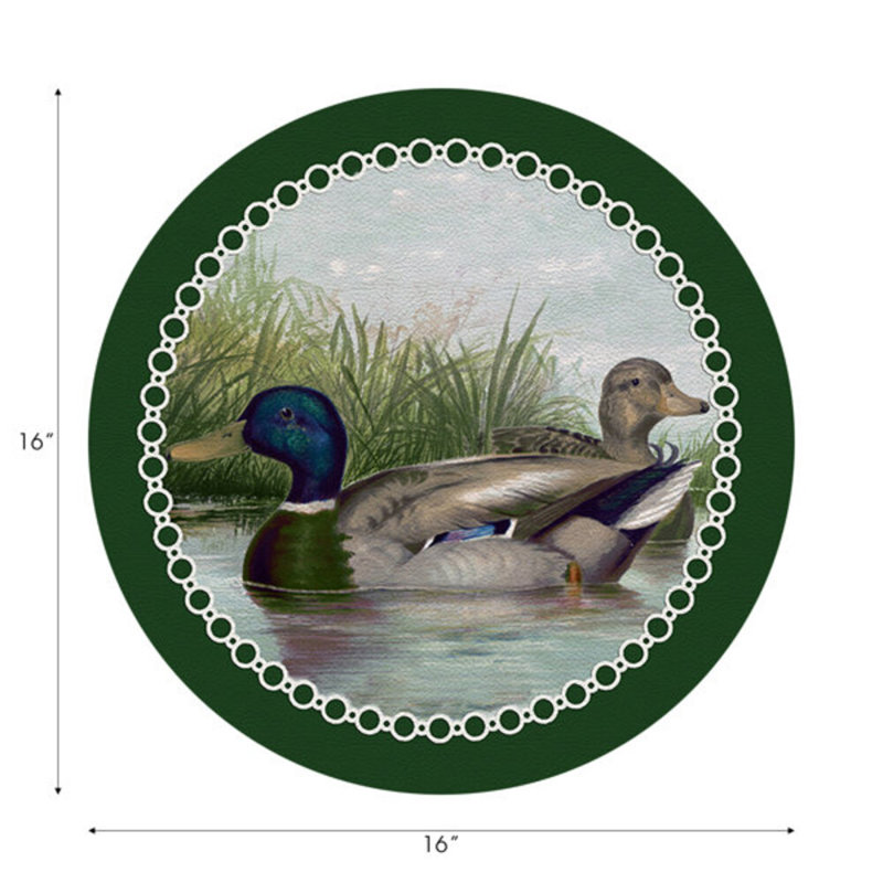  English Duck Pond Vegan Leather Round Pebble Placemat, Green