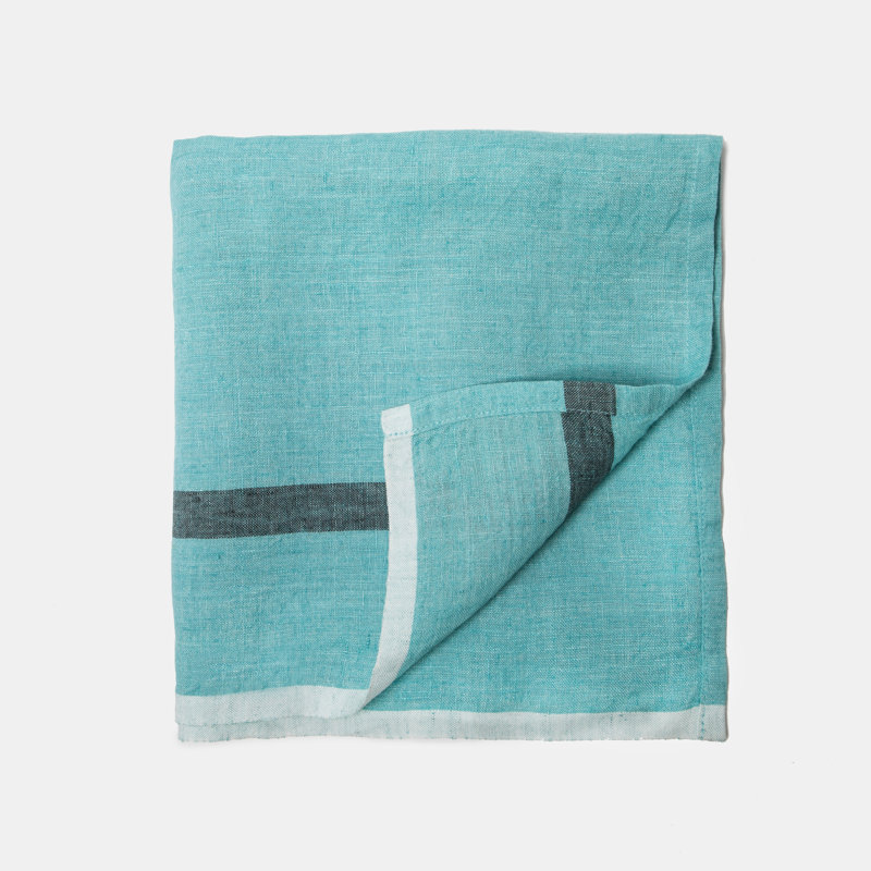 Laundered Linen Square, Aqua/Charcoal