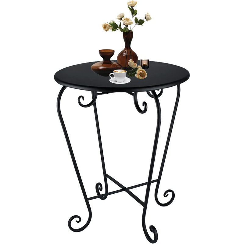 Table d'appoint d'extérieur, petites tables d'appoint pliantes rondes en métal pour patio