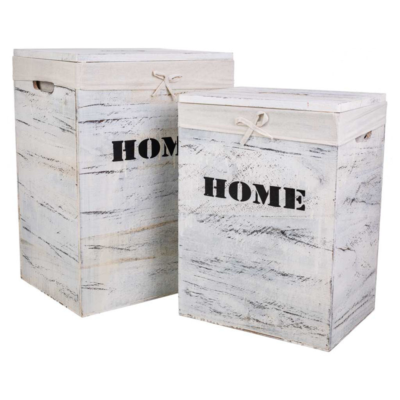 Wood Laundry Set with Handles, White