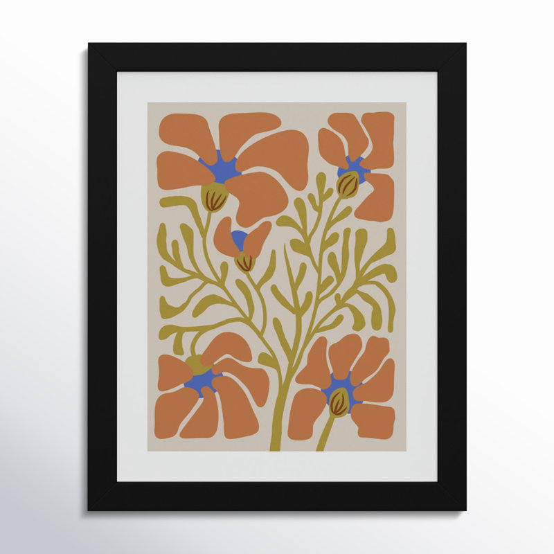 Expressive Abstract House Plant Orange On Tan Framed On Paper by The Creative Bunch Studio Print, Black, 13" H x 11" W x 1" D
