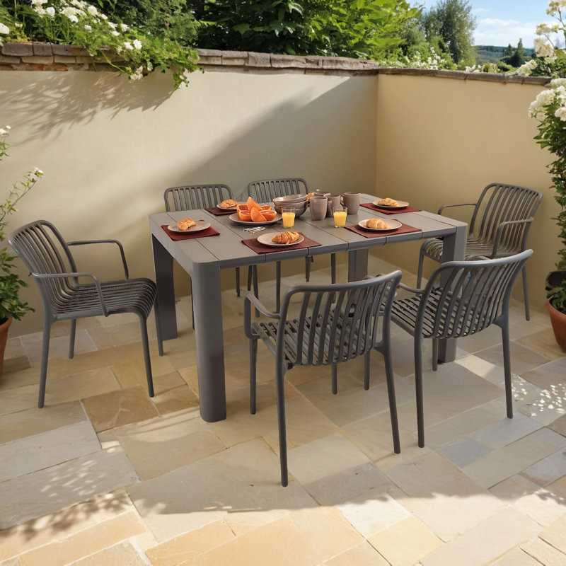 Carachure Rectangular 7 - Piece 6 - Person 100Cm L Outdoor Table Set, Grey