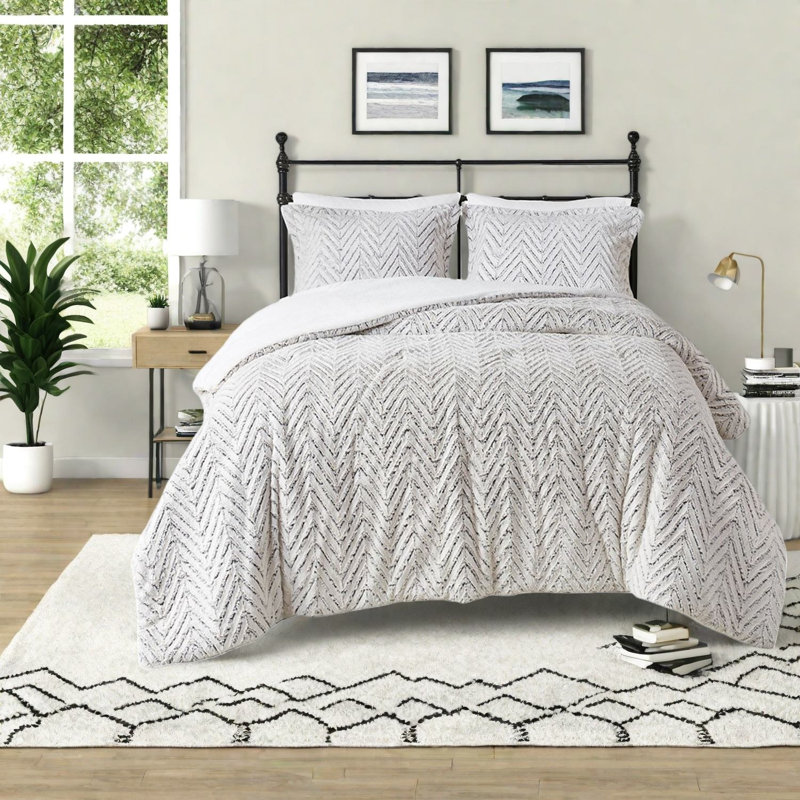 Ensembles de literie simple en fausse fourrure ultra pelucheux, confort moderne à chevrons pour la maison
