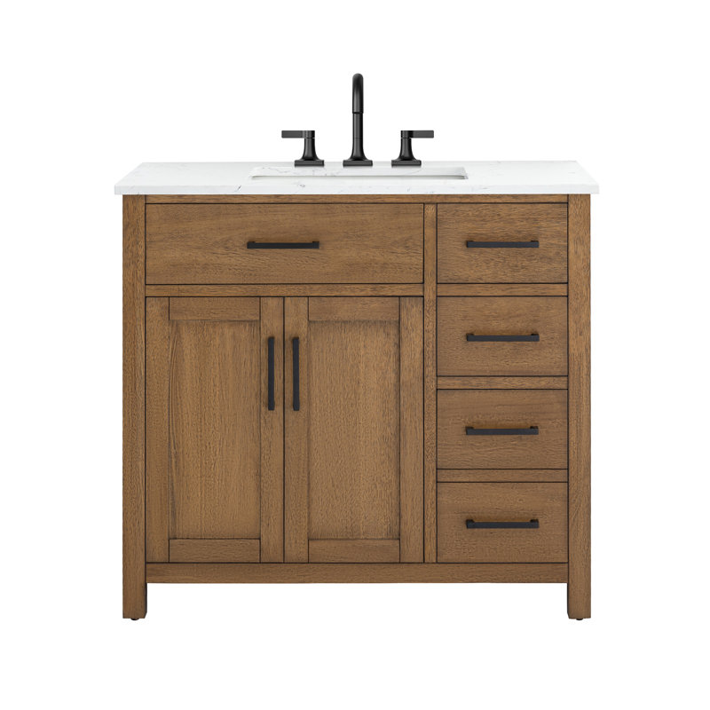 Ensemble de meuble-lavabo simple 36 po avec plateau en marbre Tremolo, Mangue / braise / noir mat