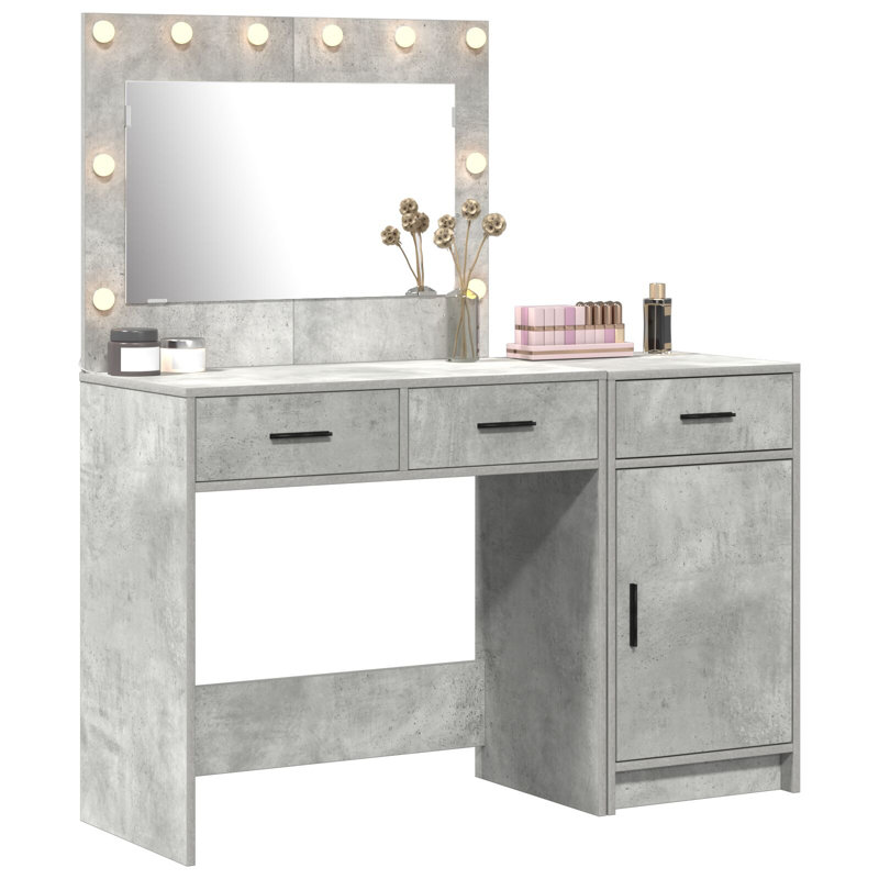 Dressing Table with Mirror, Concrete Grey