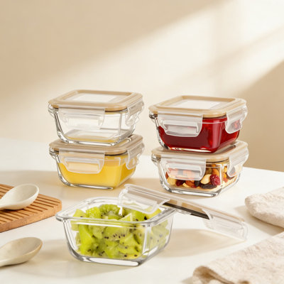 5-Pack Glass Food Storage Containers With Airtight Lids | 5 Oz Small Meal Prep & Sauce Containers For Microwave, Oven, Freezer & Dishwasher Safe Use