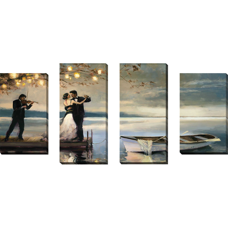 Twilight Romance - Ensemble de 4 peintures sur toile tendue, H 38 po x l 72 po x P 1,5 po