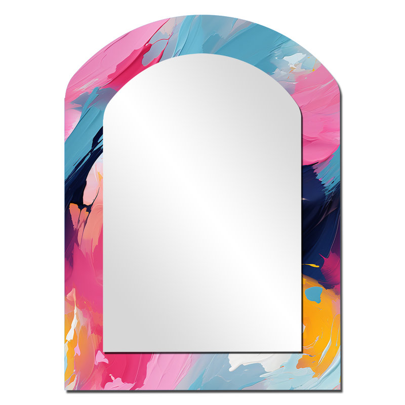«Colorful Paint Swirl Bliss» - Miroir décoratif à arche abstraite sur métal, 34 po x 25 po