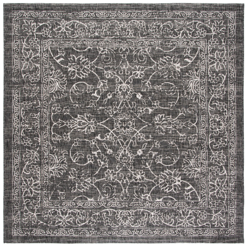 Amedee Performance Floral Indoor/Outdoor Area Rug, Square 5'3"