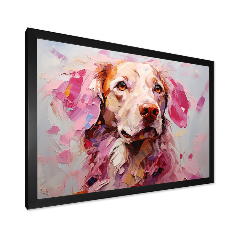 Rose Labrador Popart - art mural chien, H 12 po x l 20 po x P 1 po, Cadre simple noir
