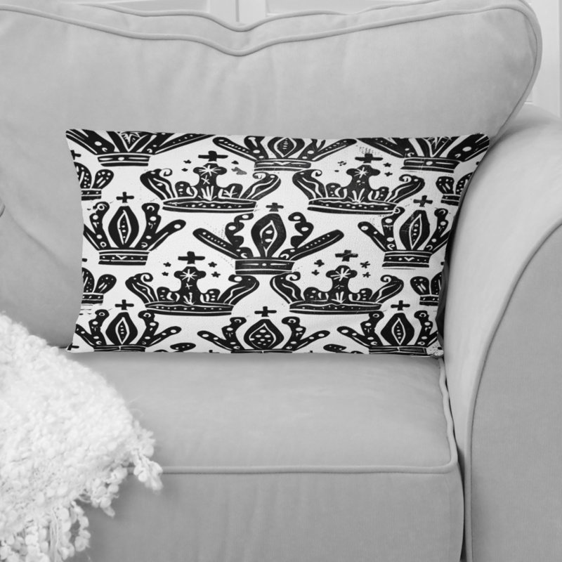 Coussin lombaire noir et blanc Royal Crown Print