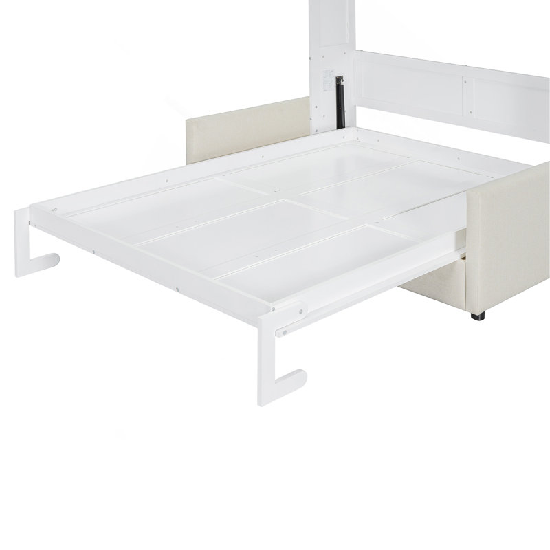 Lit escamotable double pleine grandeur avec coussin, Blanc
