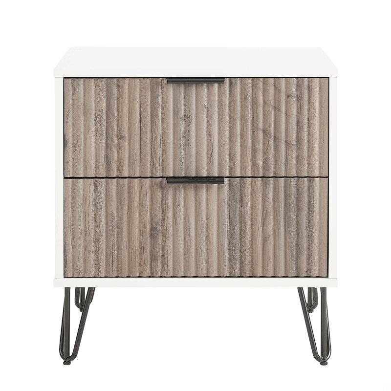 20" Fluted Nightstand (2-Drawer), Gray/White