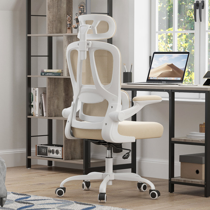 Chaise de bureau ergonomique en filet moderne, Blanc, Kaki