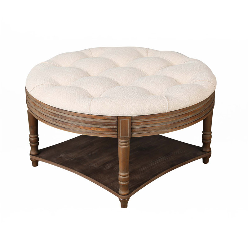 Large Round Waterproof Ottoman Coffee Table, Beige