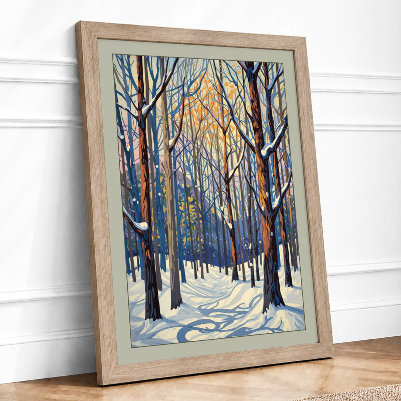 Winter Path Scandinavian - Framed Print, A3 - 42.0 x 29.7 cm, Oak