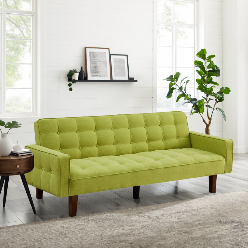 Linen Square Arm Sleeper Sofa Bed, Green Linen