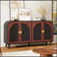 Armoire Olivarria avec poignée en demi-lune, tablettes réglables et pied central en bois