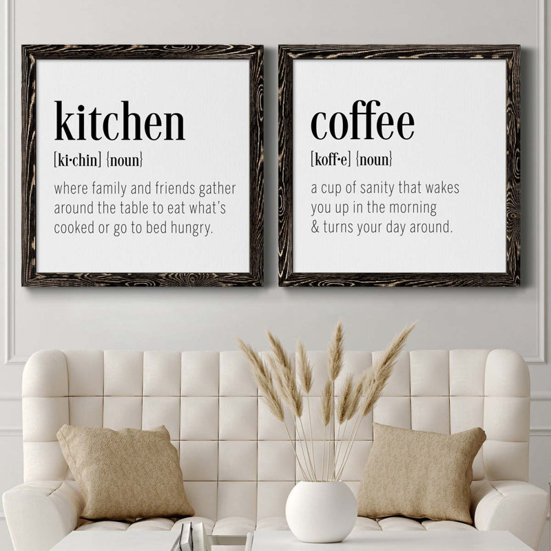 Kitchen Kitchen - Ensemble de 2 encadrements d'art textuel sur toile, Cadre noir, H 31,5 po x l 63 po x P 1,5 po