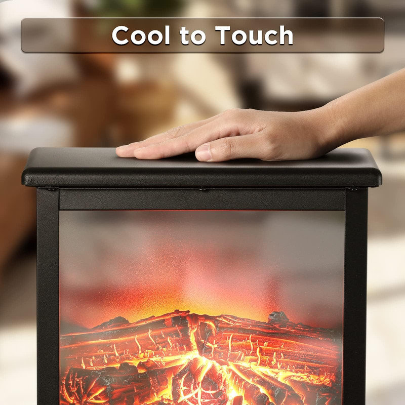 Poêle-cheminée électrique avec effet flamme 3D, 1500 W, sur pied, noir