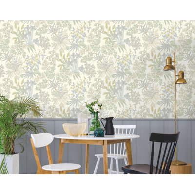 Blue Sage Lush Foliage Nonwoven, Non-pasted Textured Wallpaper 57sqft.