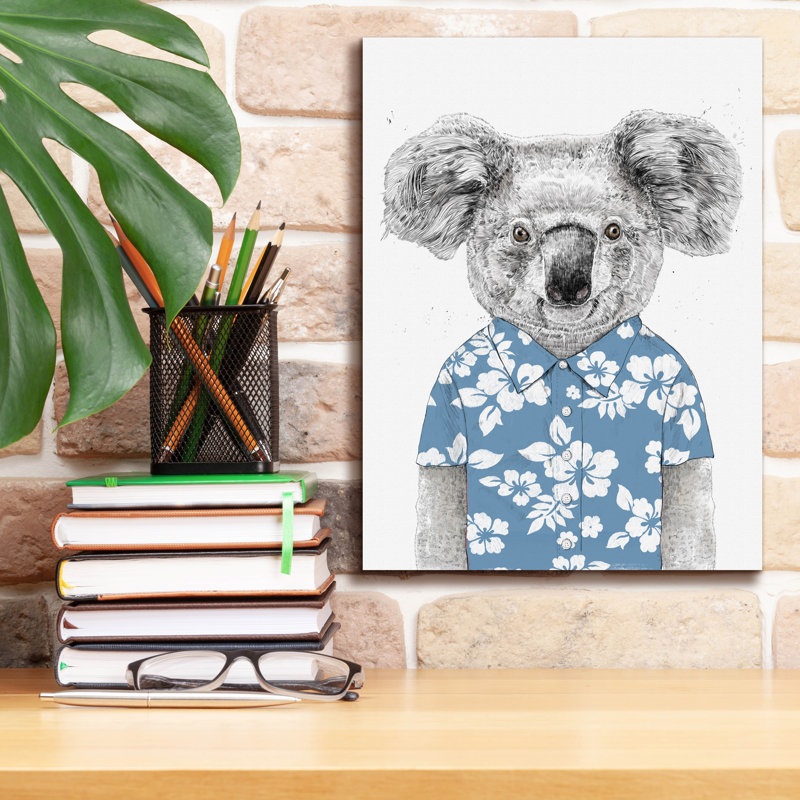 «Epic Graffiti» Summer Koala, Blue »par Balazs Solti, art mural sur toile, H 16 po x l 12 po x P 0,75 po