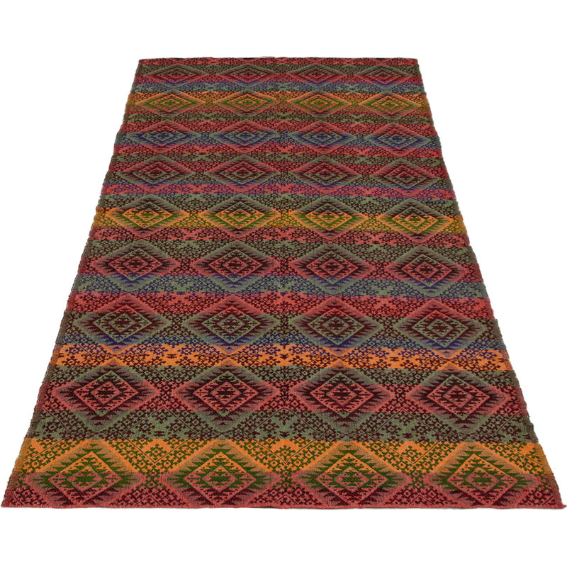 Tapis tissé à la main 5 pi 4 po x 11 pi 4 po en laine rouge foncé/bleu/doré tissé à la main Brimmer