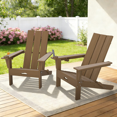 Maillet 2 Person Outdoor HDPE Folding Adirondack Chairs With Cell Phone Stand (Set Of 2)
