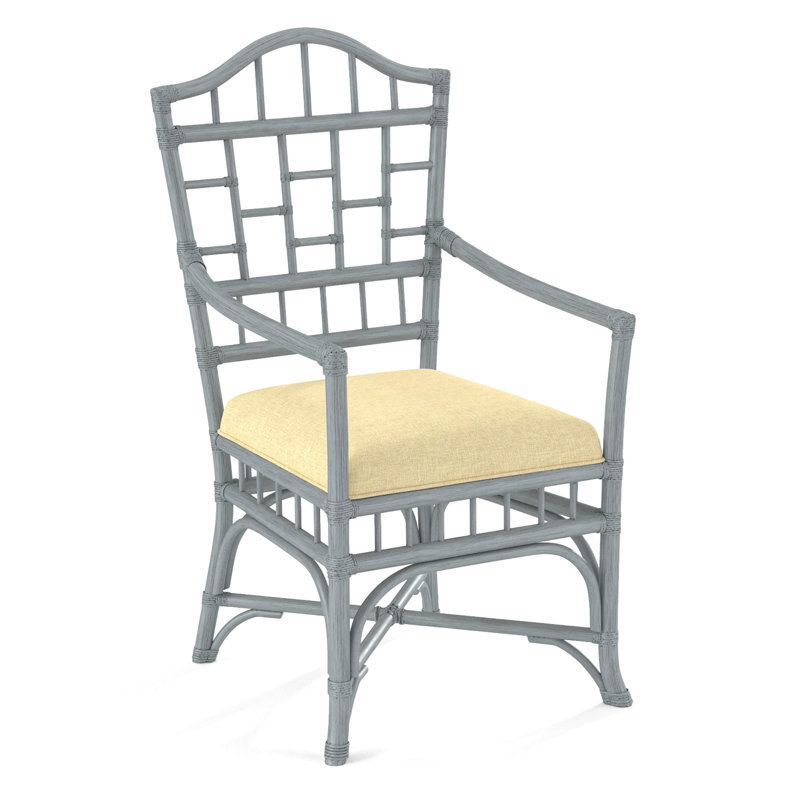Chippendale Upholstered Arm Chair, White Textured Performance; 0865-91, Nickel