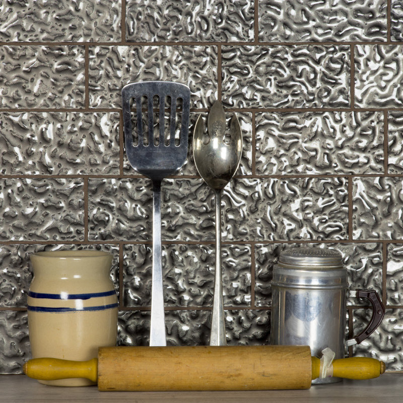 Carreau de style métro à bord droit en verre 3 po x 6 po Metallics, Ambre baie taupe