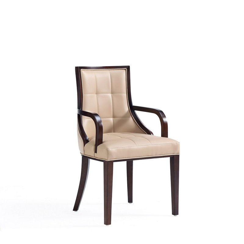 Cream Faux Leather Upholstered Arm Chair with Wood Frame