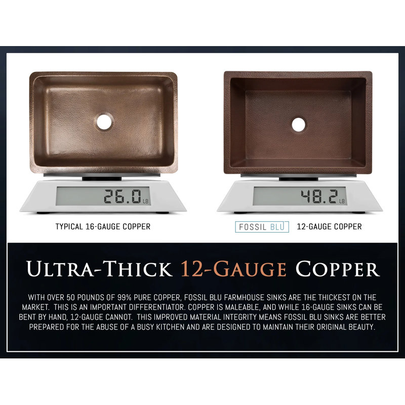 Luxury Heavy 12-Gauge Copper Farmhouse Sink, Includes Accessories, Flat Front