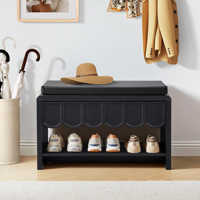 Pu Upholstered Shoe Storage Bench With A Drawer, Black