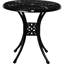 Table bistro ronde noire de 30 po avec trou pour parasol, table de salle à manger extérieure en fonte d'aluminium. Structure rouille, option de configuration de base stable - construction rouille, conception équilibrée