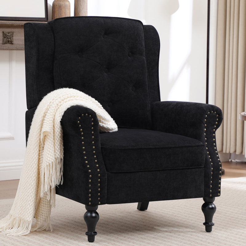 Fauteuil à oreilles Mid-Century moderne avec revêtement en microfibre, Noir