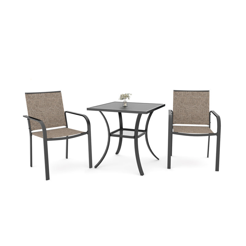 2 - Person Metal Patio Dining Set With Square Table, Beige