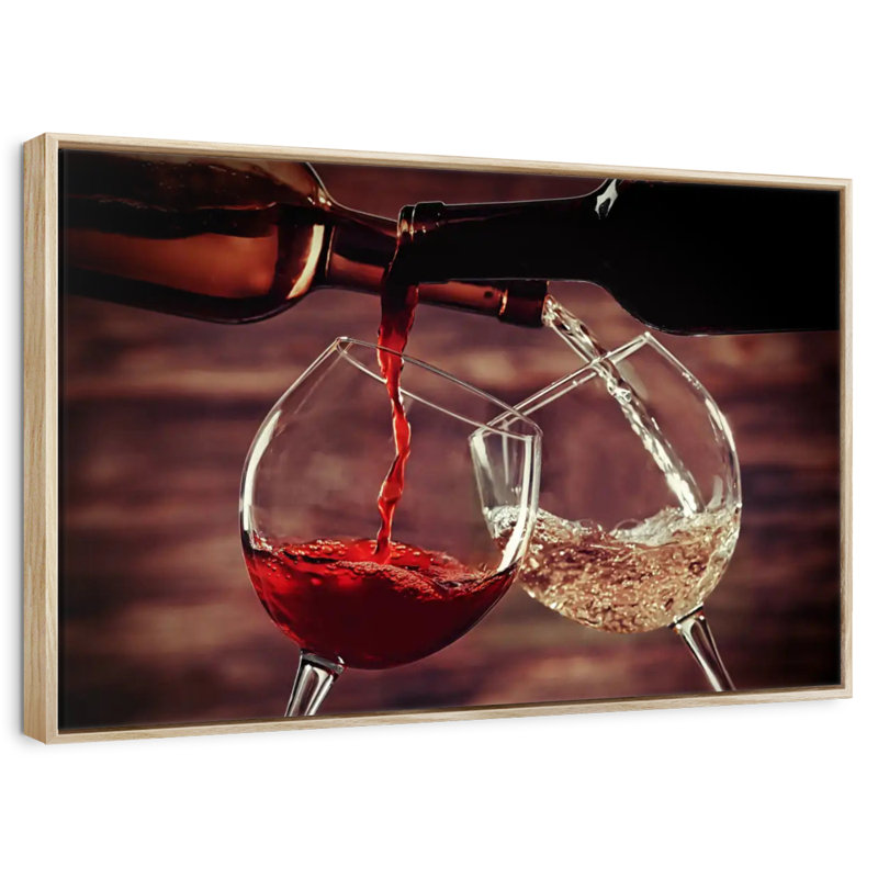 Verser du vin rouge et blanc, Cadre flottant en bois naturel, 31 po x 21 po