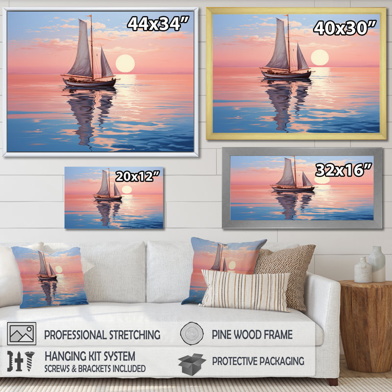 Sailboat Coastal Dreams II - Sailing Boat Canvas Art Print, H 24 po x l 32 po, Cadre flottant blanc