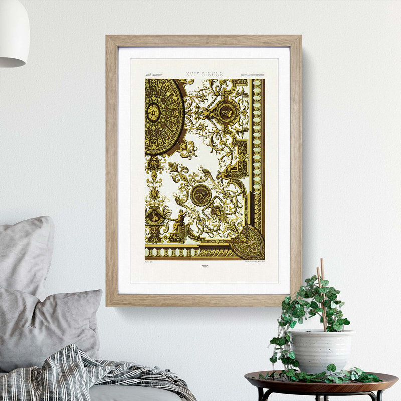 A 17th Century Scroll Pattern by Albert Racinet - Picture Frame Painting Print, 87cm H x 62cm W x 2cm D, Oak Framed
