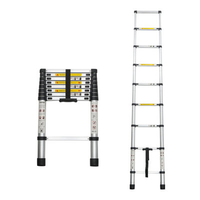 Telescoping Ladder 8.5FT, Telescopic Extension Ladder, Aluminum Alloy Folding Ladder Portable Multi-Purpose for Indoor Outdoor Work, Heavy Duty 300 lbs Load (Black)