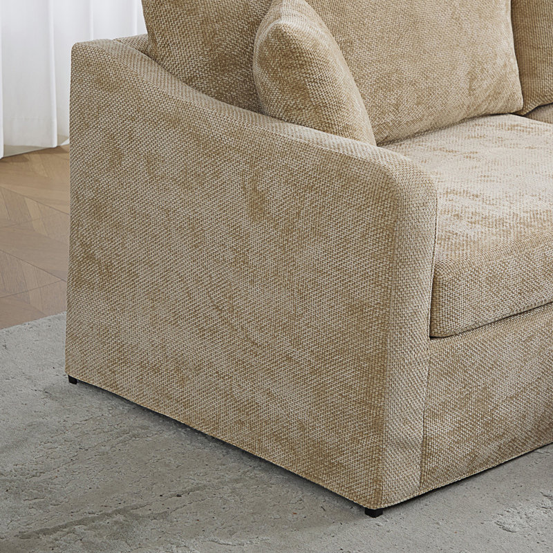 Upholstered 86.61'' Sectional, Wheat Chenille