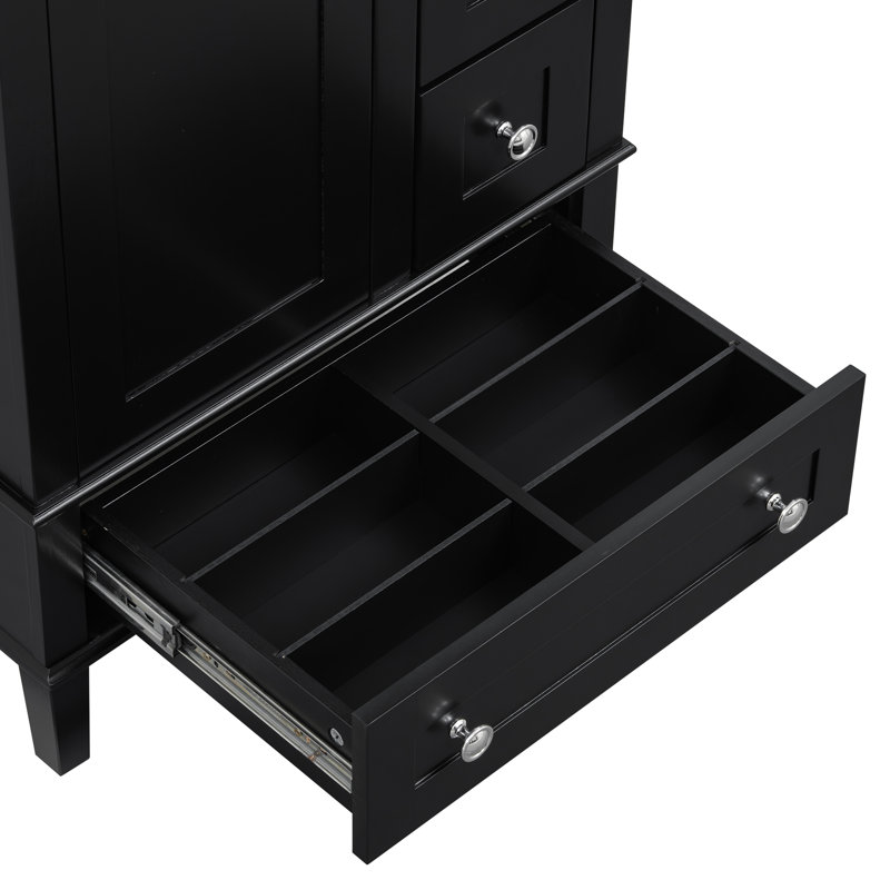 Meuble-lavabo compact en bois noir avec lavabo en céramique, style moderne pour un rangement efficace dans la salle de bain