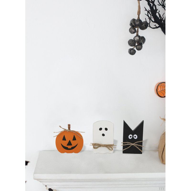 Ensemble de 3 décorations de table d'Halloween, blanc: 4,8 x 8 po Noir: 4,5 x 8 po Orange: 6,7 x 7 po 
