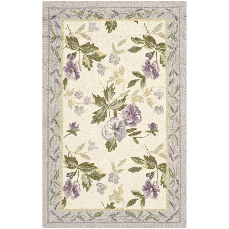 Handmade Ivory Floral Wool Rectangular Area Rug