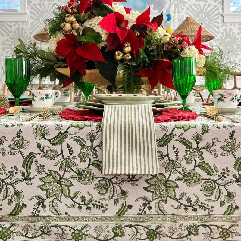 Green Chintz Tablecloth, 60" Square
